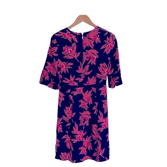 Draper James Women's 8 Flared Elbow Sleeve Shift Dress Navy Pink Preppy Coastal - Picture 3 of 12